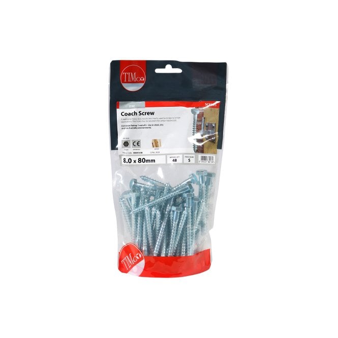 Timco M8 x 80 Hex Head Coach Screws BZP Bag Of 48