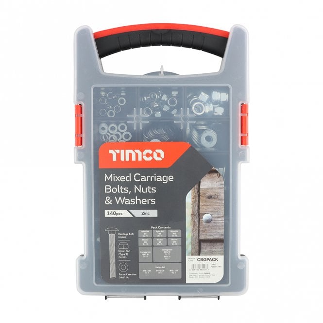 Timco Mixed Carriage Bolts, Nuts and Washers Grab Pack Zinc 140Pce