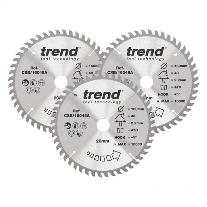 Trend CSB/160/3PK Wood Circular Saw Blade 160mm x 20mm x 48T Pack of 3