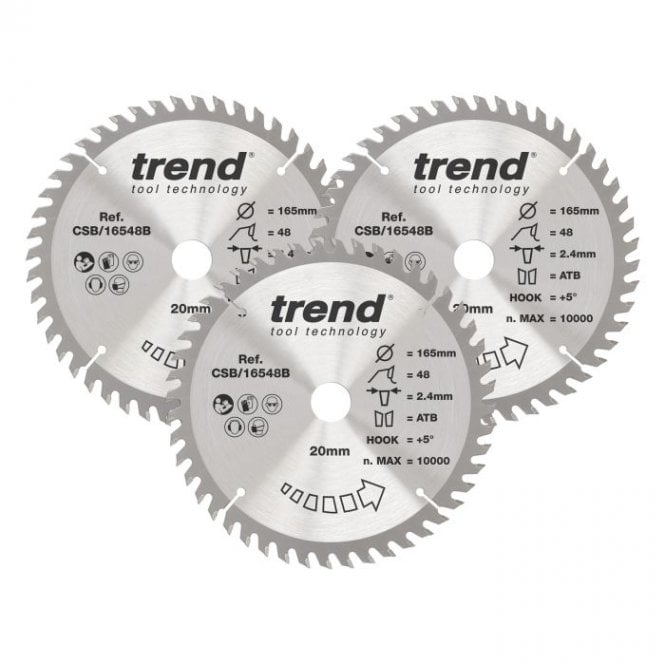Trend CSB/165/3PK/A Wood Circular Saw Blade 165mm x 20mm x 48T Pack of 3