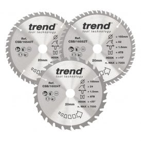 CSB/165/3PK/B Wood Cordless Circular Saw Blade 165mm x 20mm x 24/40/52T Pack of 3