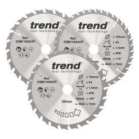 CSB/165/3PK/C Wood Cordless Circular Saw Blade 165mm x 20mm x 24/40T Pack of 3