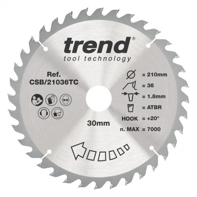 Trend CSB/21036TC Wood Cordless ATBR Circular Saw Blade 210mm x 30mm x 36T