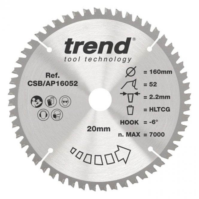 Trend CSB/AP16052 Aluminium/Plastic Circular Saw Blade 160mm x 20mm x 52T