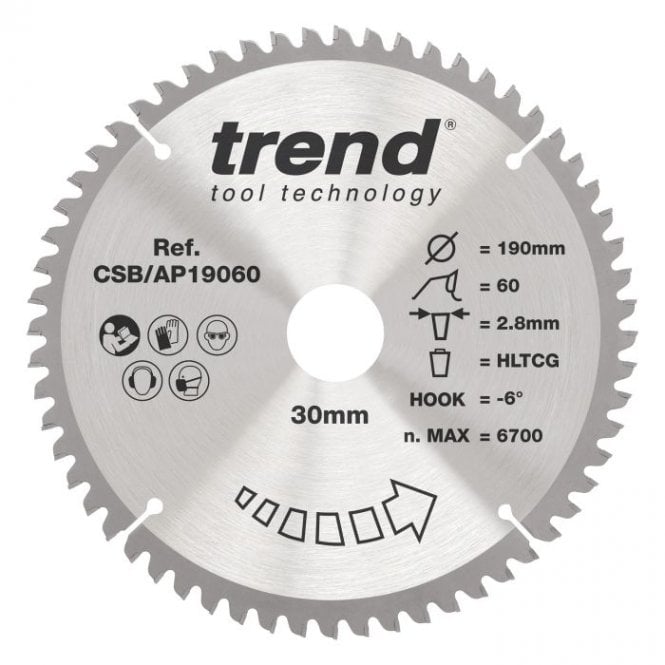 Trend CSB/AP19060 Aluminium/Plastic Circular Saw Blade 190mm x 30mm x 60T