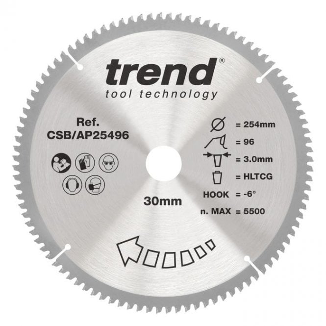 Trend CSB/AP25496 Aluminium/Plastic Circular Saw Blade 254mm x 30mm x 96T