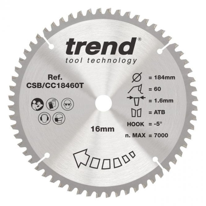 Trend CSB/CC18460T Wood Cordless Mitre Saw Blade 184mm x 16mm x 60T
