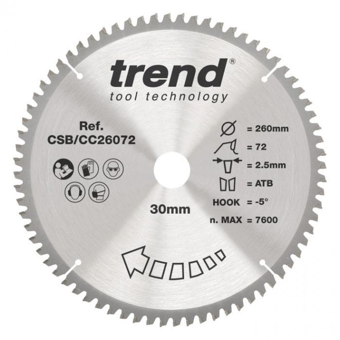 Trend CSB/CC26072 Wood Mitre Saw Blade 260mm x 30mm x 72T