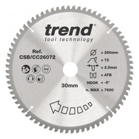 CSB/CC26072 Wood Mitre Saw Blade 260mm x 30mm x 72T