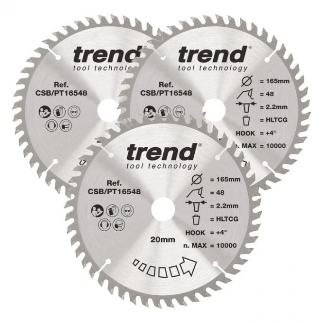 Trend CSB/PT165/3PK Laminate/HPL Circular Saw Blade 165mm x 20mm x 48T Pack of 3