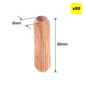 DWL/6X30/50 6 x 30mm Wooden Dowels Pack of 50