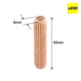 DWL/8X40/200 8 x 40mm Wooden Dowels Pack of 200